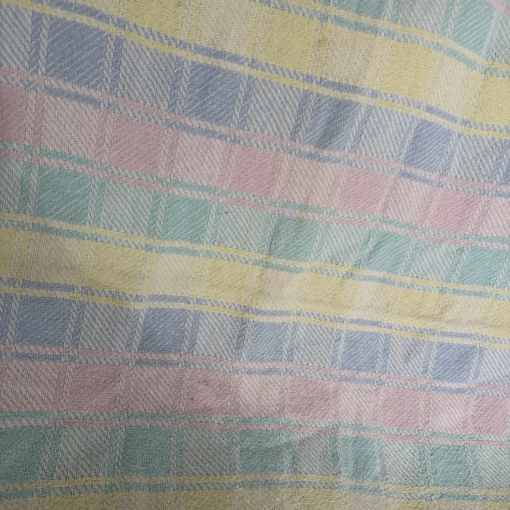 Vintage Baby Blanket Pastel Plaid Woven‎ Cotton Pink Yellow Blue Green Cotton